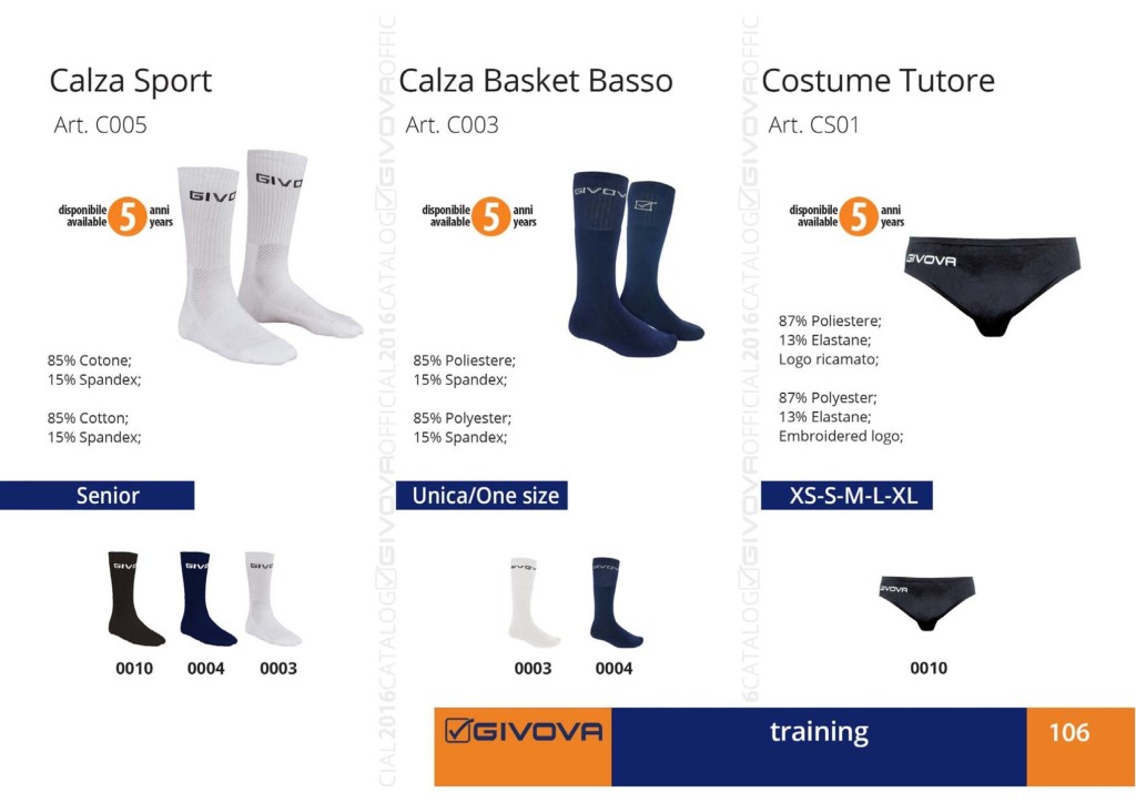 Odzież treningowa Givova Calza Sport, Basket Basso, Costume Tutore