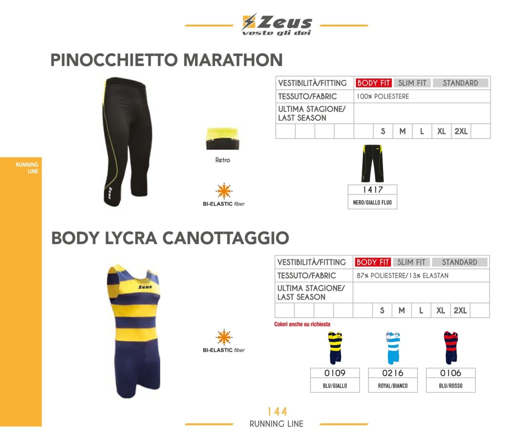 Stroje do biegania Pinocchietto Marathon i Body Lycra Canottaggio